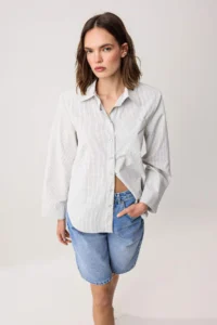 TRENDYOLMİLLA Green-Multicolored Checkered padded Wide Cuff Oversized Shirt - Image 2