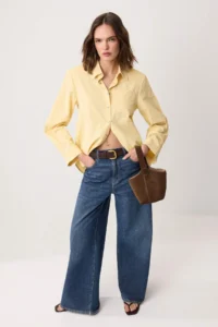 TRENDYOLMİLLA Light Yellow Checkered padded Wide Cuff Oversized Shirt - Image 2