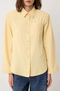 TRENDYOLMİLLA Light Yellow Checkered padded Wide Cuff Oversized Shirt - Image 3