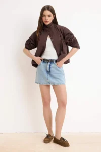 TRENDYOLMİLLA Light Blue Belt Detailed DENIM Shorts Skirt with Skirt Look on the Back - Image 2