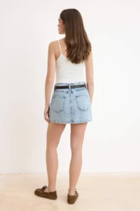 TRENDYOLMİLLA Light Blue Belt Detailed DENIM Shorts Skirt with Skirt Look on the Back - Image 4