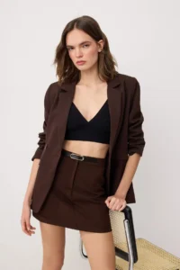 TRENDYOLMİLLA Brown Arched Skirt Look Mini Shorts & Bermuda - Image 2