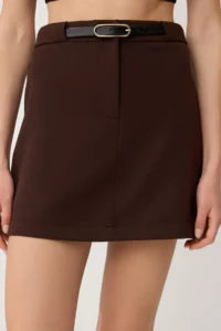 TRENDYOLMİLLA Brown Arched Skirt Look Mini Shorts & Bermuda - Image 3