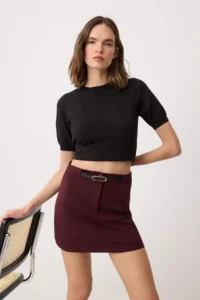 TRENDYOLMİLLA Plum Arched Skirt Look Mini Shorts & Bermuda - Image 2