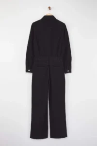 TRENDYOLMİLLA Black Shirt Collar Wide Leg DENIM Jumpsuit - Image 10