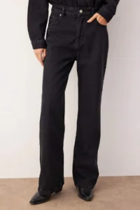 TRENDYOLMİLLA Black Shirt Collar Wide Leg DENIM Jumpsuit - Image 3