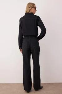 TRENDYOLMİLLA Black Shirt Collar Wide Leg DENIM Jumpsuit - Image 4