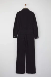 TRENDYOLMİLLA Black Shirt Collar Wide Leg DENIM Jumpsuit - Image 7