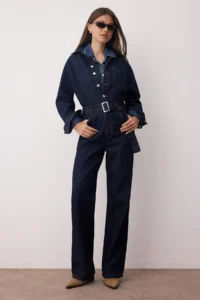 TRENDYOLMİLLA DARK BLUE Arched Wide Leg DENIM Jumpsuit