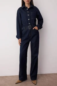 TRENDYOLMİLLA DARK BLUE Arched Wide Leg DENIM Jumpsuit - Image 2