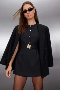 TRENDYOLMİLLA Black Belt Detailed Weaving Jumpsuit - Image 2