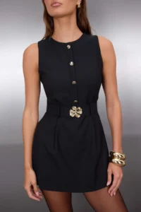 TRENDYOLMİLLA Black Belt Detailed Weaving Jumpsuit - Image 4