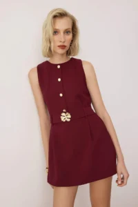 TRENDYOLMİLLA Burgundy Belt Detailed Weaving Jumpsuit - Image 2
