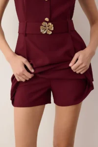 TRENDYOLMİLLA Burgundy Belt Detailed Weaving Jumpsuit - Image 3