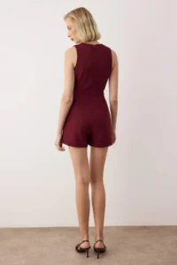 TRENDYOLMİLLA Burgundy Belt Detailed Weaving Jumpsuit - Image 4