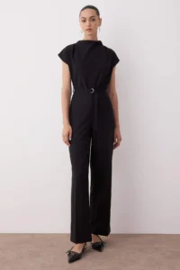 TRENDYOLMİLLA Black Arched Wide Leg Off-Shoulder Neck Jumpsuit - Image 2