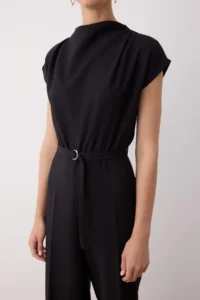 TRENDYOLMİLLA Black Arched Wide Leg Off-Shoulder Neck Jumpsuit - Image 3