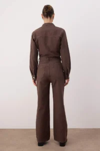 TRENDYOLMİLLA Brown Shirt Collar buttoned with pocket DENIM Jumpsuit - Image 4