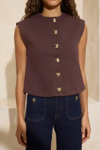 TRENDYOLMİLLA Special Collection Brown Button Detailed DENIM Vest - Image 3