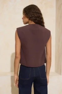 TRENDYOLMİLLA Special Collection Brown Button Detailed DENIM Vest - Image 4