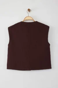 TRENDYOLMİLLA Special Collection Brown Button Detailed DENIM Vest - Image 6