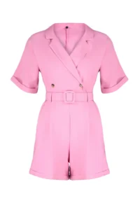 TRENDYOLMİLLA Pink Arched Kurvaze Yaka Mini Weaving Jumpsuit - Image 8