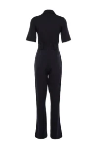 TRENDYOLMİLLA Navy Blue Belted Shirt Collared Buttoned Pipe Both Weaving Jumpsuit - Image 12