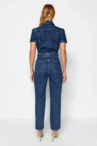 TRENDYOLMİLLA Mavi Arched DENIM Jumpsuit - Image 10