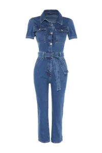 TRENDYOLMİLLA Mavi Arched DENIM Jumpsuit - Image 11