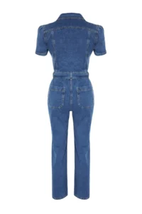 TRENDYOLMİLLA Mavi Arched DENIM Jumpsuit - Image 12