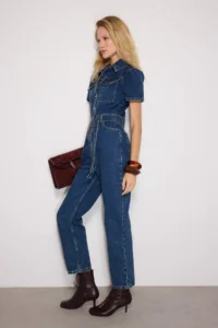 TRENDYOLMİLLA Mavi Arched DENIM Jumpsuit - Image 2