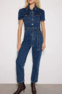 TRENDYOLMİLLA Mavi Arched DENIM Jumpsuit - Image 3