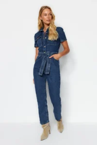 TRENDYOLMİLLA Mavi Arched DENIM Jumpsuit - Image 5