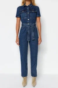 TRENDYOLMİLLA Mavi Arched DENIM Jumpsuit - Image 8