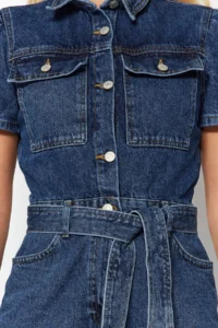 TRENDYOLMİLLA Mavi Arched DENIM Jumpsuit - Image 9