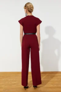 TRENDYOLMİLLA Burgundy Arched Double breasted Yaka Wide Leg Weaving Jumpsuit - Image 7