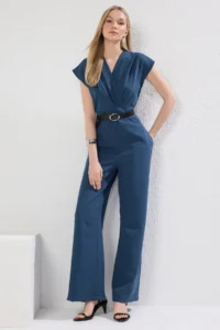 TRENDYOLMİLLA Petrol Arched Double breasted Yaka Maxi Jumpsuit Jumpsuit - Image 5