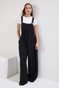 TRENDYOLMİLLA Black gilet Form linen look Plenty of Hem Weaving Jumpsuit - Image 3