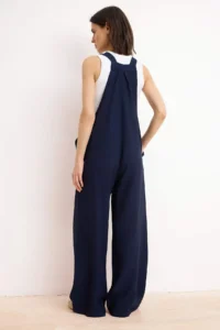 TRENDYOLMİLLA Navy Blue gilet Form linen look Plenty of Hem Weaving Jumpsuit - Image 4