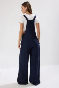 TRENDYOLMİLLA Navy Blue gilet Form linen look Plenty of Hem Weaving Jumpsuit - Image 8