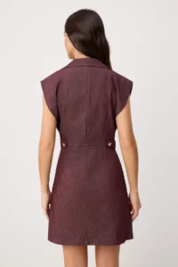 TRENDYOLMİLLA Dark Burgundy Plain Pocket Detail Short / Mini Weaving Dress - Image 4