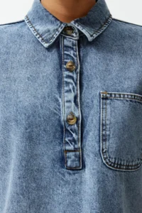 TRENDYOLMİLLA Mavi Pocket Detail Oversized Mini denim Shirt Dress - Image 5