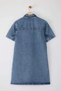 TRENDYOLMİLLA Mavi Pocket Detail Oversized Mini denim Shirt Dress - Image 8