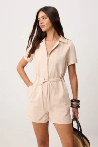 TRENDYOLMİLLA Stone Binding Detailed Gabardine Super Mini Weaving Jumpsuit