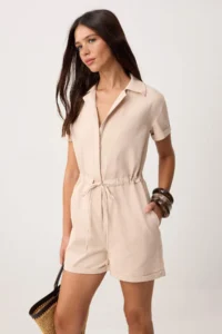 TRENDYOLMİLLA Stone Binding Detailed Gabardine Super Mini Weaving Jumpsuit - Image 2