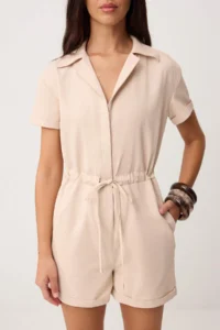 TRENDYOLMİLLA Stone Binding Detailed Gabardine Super Mini Weaving Jumpsuit - Image 3
