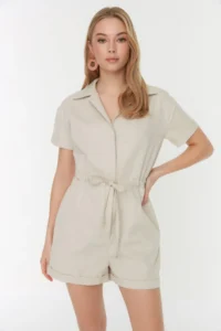 TRENDYOLMİLLA Stone Binding Detailed Gabardine Super Mini Weaving Jumpsuit - Image 5