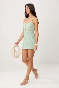 TRENDYOLMİLLA Green Checkered Pencere Detailed Sleeveless Mini Weaving Jumpsuit