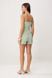 TRENDYOLMİLLA Green Checkered Pencere Detailed Sleeveless Mini Weaving Jumpsuit - Image 4
