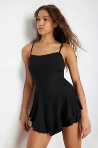 TRENDYOLMİLLA Black Sleeveless with flywheel OF shorts Mini Knitting Jumpsuit - Image 2